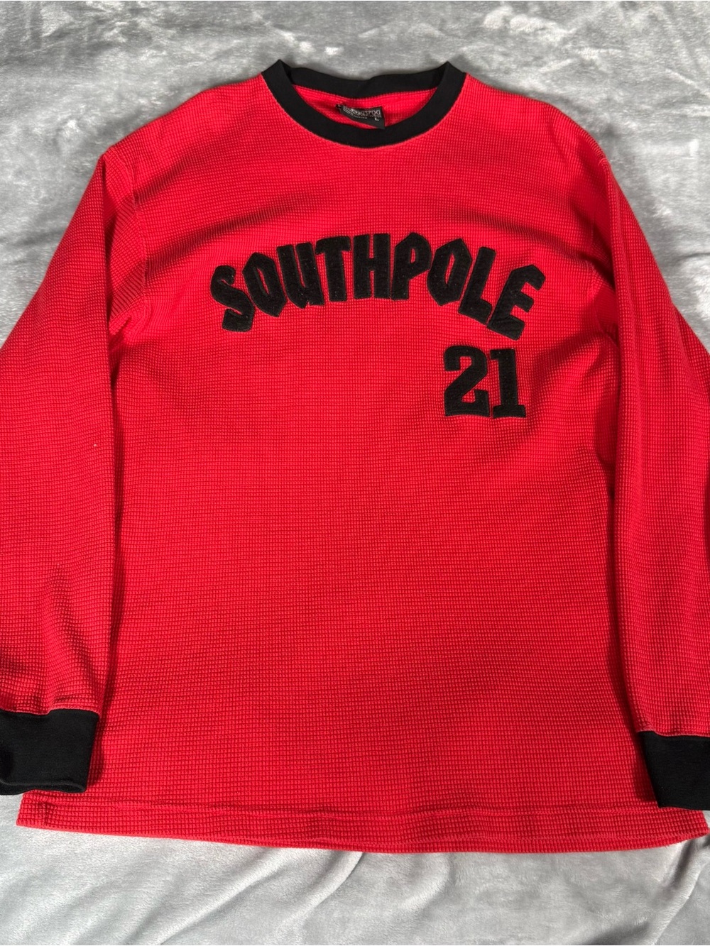 Vintage SouthPole Thermal Waffle Knit T Shirt Mens L Slim Fit Light Red Y2K